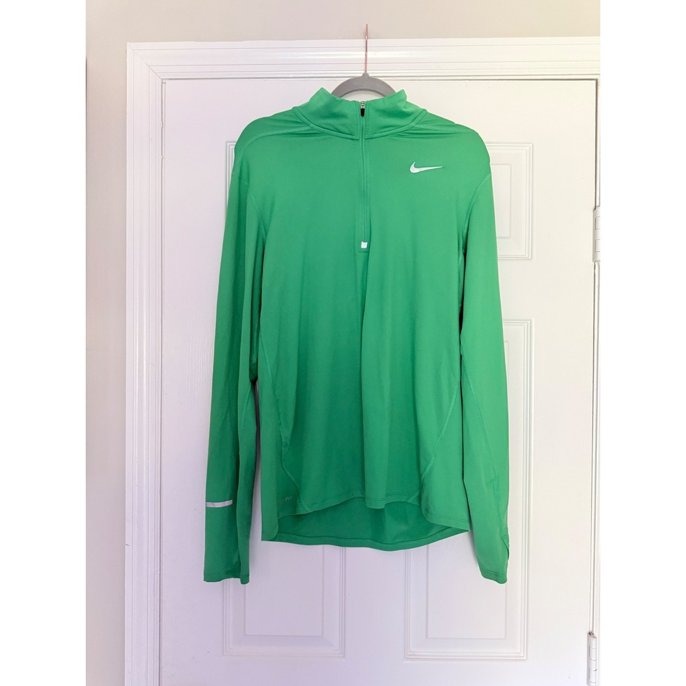Nike Dri-FIT Running Quarter Zip Pullover Men's Med Green Reflective Long Sleeve